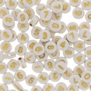 Assortment of 100 round number beads 7mm - White - Gold Tone x1|raw }}