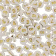 Assortment of 100 round number beads 7mm - White - Gold Tone x1