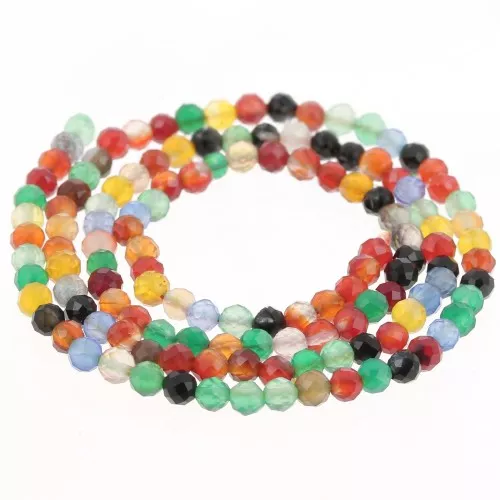 3mm Round facetted beads coloured agate gemstone - Multicolored x38cm