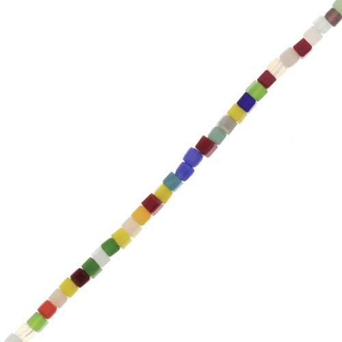 2mm Glass cube beads facetted - Multicoloured x46cm