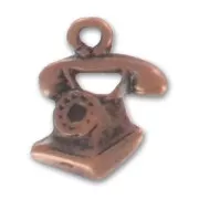 Retro telephone charm 16mm Old copper tone x1