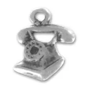 Retro telephone charm 16mm Old silver tone x1