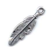 Feather charm 27mm Old silver tone x1|raw }}