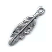 Feather charm 27mm Old silver tone x1