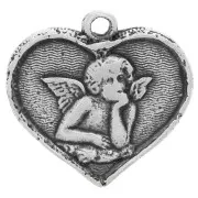 Angel Heart charm 15x16mm Old silver tone x1