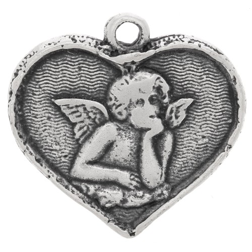 Angel Heart charm 15x16mm Old silver tone x1