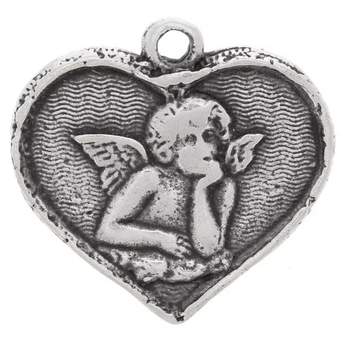 Angel Heart charm 15x16mm Old silver tone x1