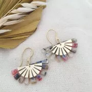 19x38mm Half-sun acetate Pendant - Tortoise shell - Beige - Black x1