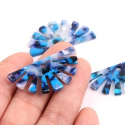19x38mm Half-sun acetate Pendant - Tortoise shell - Blue - White x1