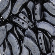 6x15mm QuadBow Bead Glass beads - Jet Hematite x10