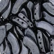6x15mm QuadBow Bead Glass beads - Jet Hematite x10
