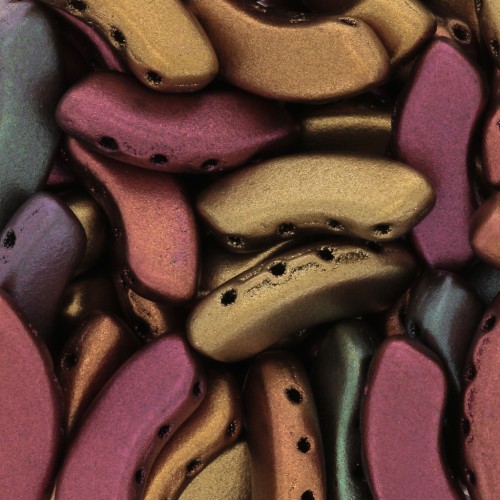 6x15mm QuadBow Bead Glass beads - Gold Iris Mat x10