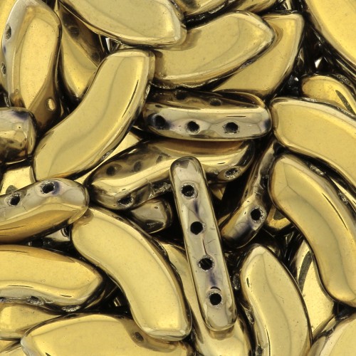 6x15mm QuadBow Bead Glass beads - Full Dorado x10