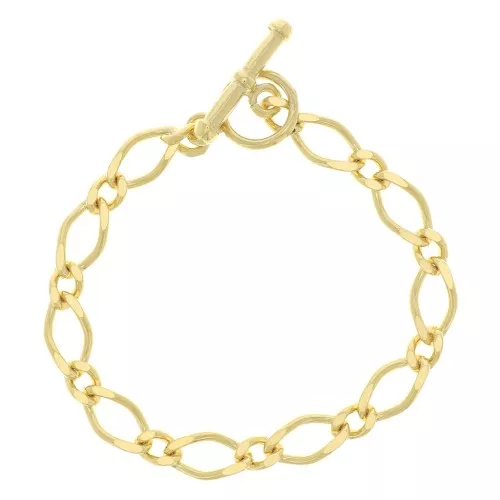 Alternate Figaro mesh bracelet 7.2mm with T clasp - 3 micron gold plated x18cm