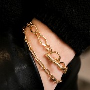 Alternate Figaro mesh bracelet 7.2mm with T clasp - 3 micron gold plated x18cm