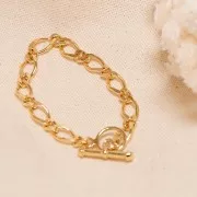 Alternate Figaro mesh bracelet 7.2mm with T clasp - 3 micron gold plated x18cm