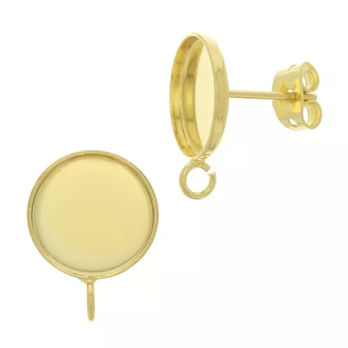 Earstuds for 8mm flat back cabochon - open ring - Fine Gold Plated x2