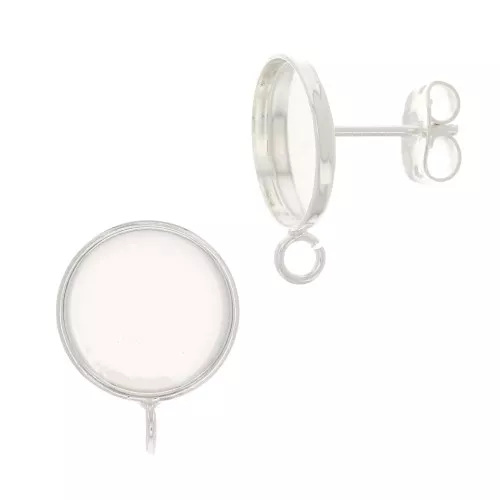 Earstuds for 8mm flat back cabochon - open ring - Silver Tone x2