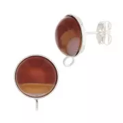 Earstuds for 8mm flat back cabochon - open ring - Silver Tone x2