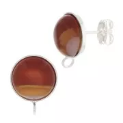 Earstuds for 10mm flat back cabochon - open ring - Silver Tone x2