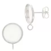 Earstuds for 12mm flat back cabochon - open ring - Silver Tone x2