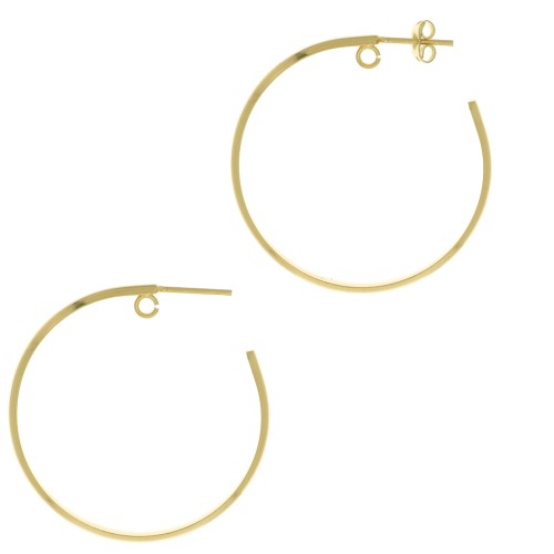 43mm Wide hoop earrings - half hoop wire with open ring - Fine Gold Plated x2