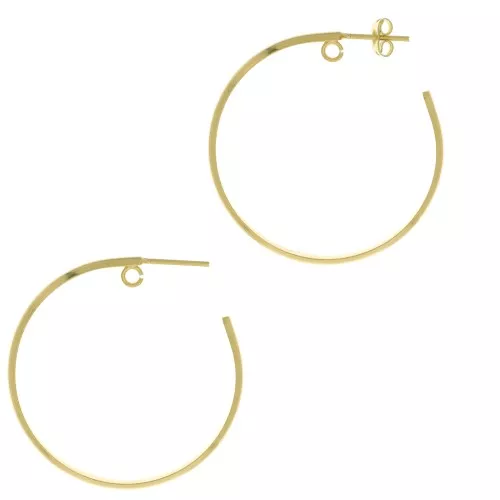 43mm Wide hoop earrings - half hoop wire with open ring - Fine Gold Plated x2