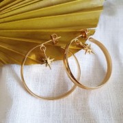 43mm Wide hoop earrings - half hoop wire with open ring - Fine Gold Plated x2