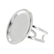 18x13mm 925 Sterling Silver Adjustable ring set for flat back cabochon x1