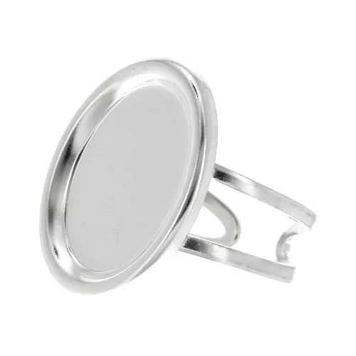 18x13mm 925 Sterling Silver Adjustable ring set for flat back cabochon x1