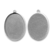 Pendant cabochon setting oval-shaped 40x30mm Old silver tone x1|raw }}