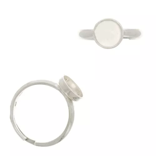 8mm 925 Sterling Silver Adjustable ring for flat back cabochon x1