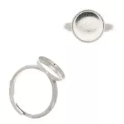 12mm 925 Sterling Silver Adjustable ring for flat back cabochon x1