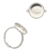 15mm 925 Sterling Silver Adjustable ring for flat back cabochon x1