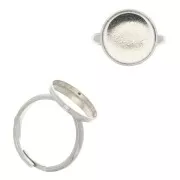 15mm 925 Sterling Silver Adjustable ring for flat back cabochon x1