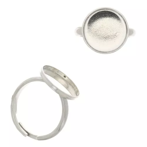 15mm 925 Sterling Silver Adjustable ring for flat back cabochon x1