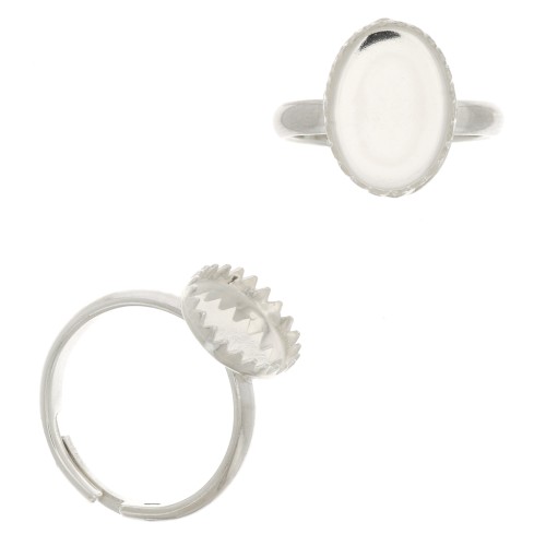 14x10mm 925 Sterling Silver Adjustable ring set for flat back cabochon x1