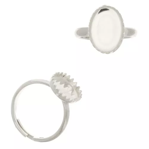 14x10mm 925 Sterling Silver Adjustable ring set for flat back cabochon x1
