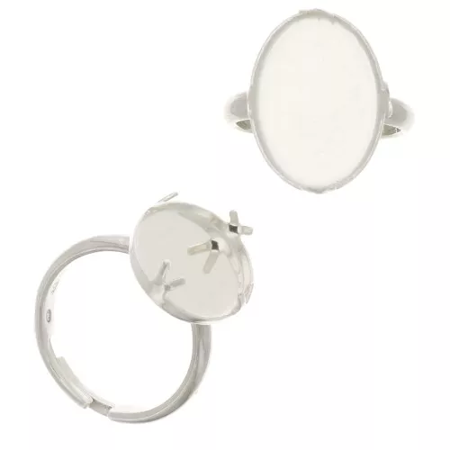 18x13mm 925 Sterling Silver Adjustable ring set for flat back cabochon x1