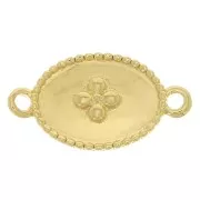 15x8.5mm Oval medal connector with cross pattern - Fine Gold Plated x1