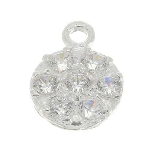 9mm 925 Sterling Silver Round charm with  zirconium oxide x1
