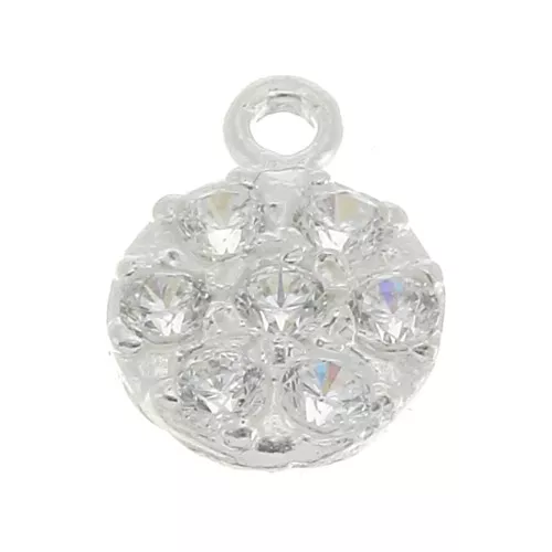 9mm 925 Sterling Silver Round charm with zirconium oxide x1