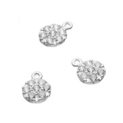 9mm 925 Sterling Silver Round charm with  zirconium oxide x1