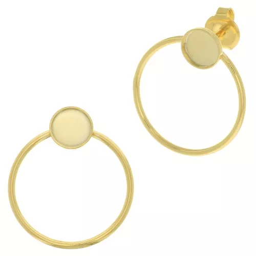 23x20mm Hollow circle earstuds for 6 mm cabochon - Fine Gold Plated x2
