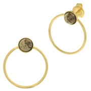 23x20mm Hollow circle earstuds for 6 mm cabochon - Fine Gold Plated x2