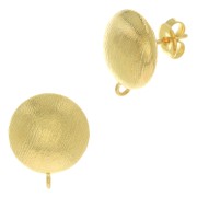 14mm Striated half ball earstuds with open ring - Fine Gold Plated x2