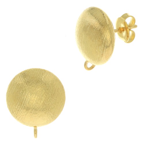 14mm Striated half ball earstuds with open ring - Fine Gold Plated x2