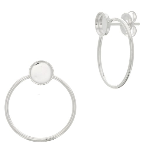 23x20mm Hollow circle earstuds for 6 mm cabochon - Fine silver plating x2