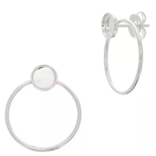 23x20mm Hollow circle earstuds for 6 mm cabochon - Fine silver plating x2