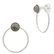 23x20mm Hollow circle earstuds for 6 mm cabochon - Fine silver plating x2